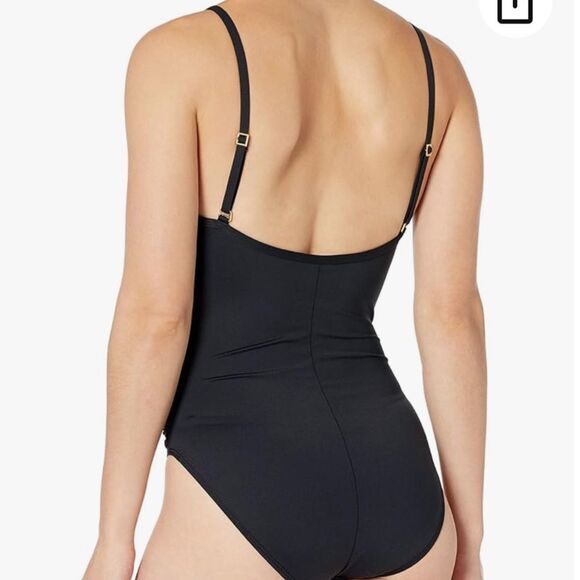 NWT La Blanca Island Goddess Underwire Cross Back One Piece Swimsuit Black - Picture 3 of 9